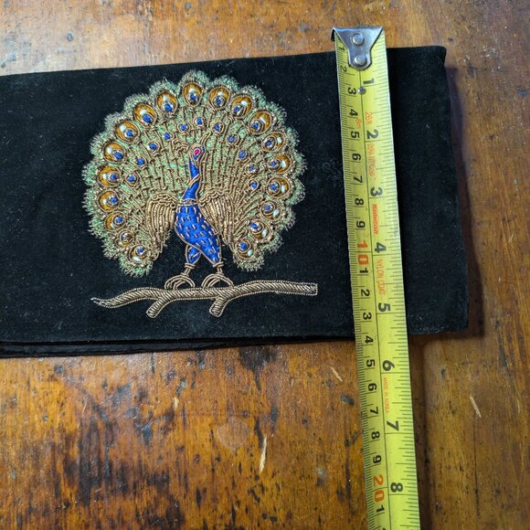RARE Vintage Black Velvet Peacock Evening Clutch | Zardozi Hand Embroidery - Picture 6 of 7